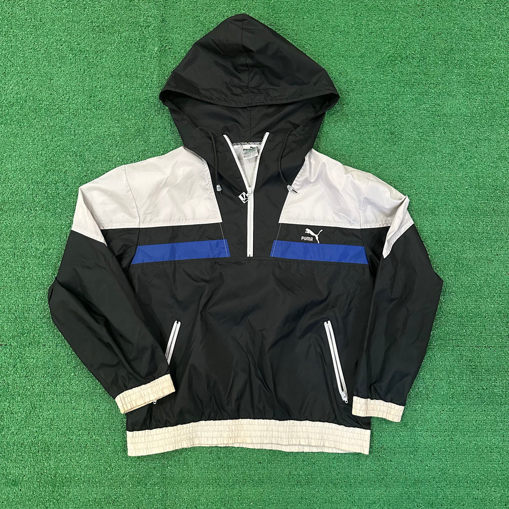 Vintage Puma Quarter-Zip Blue Gray Windbreaker (M)