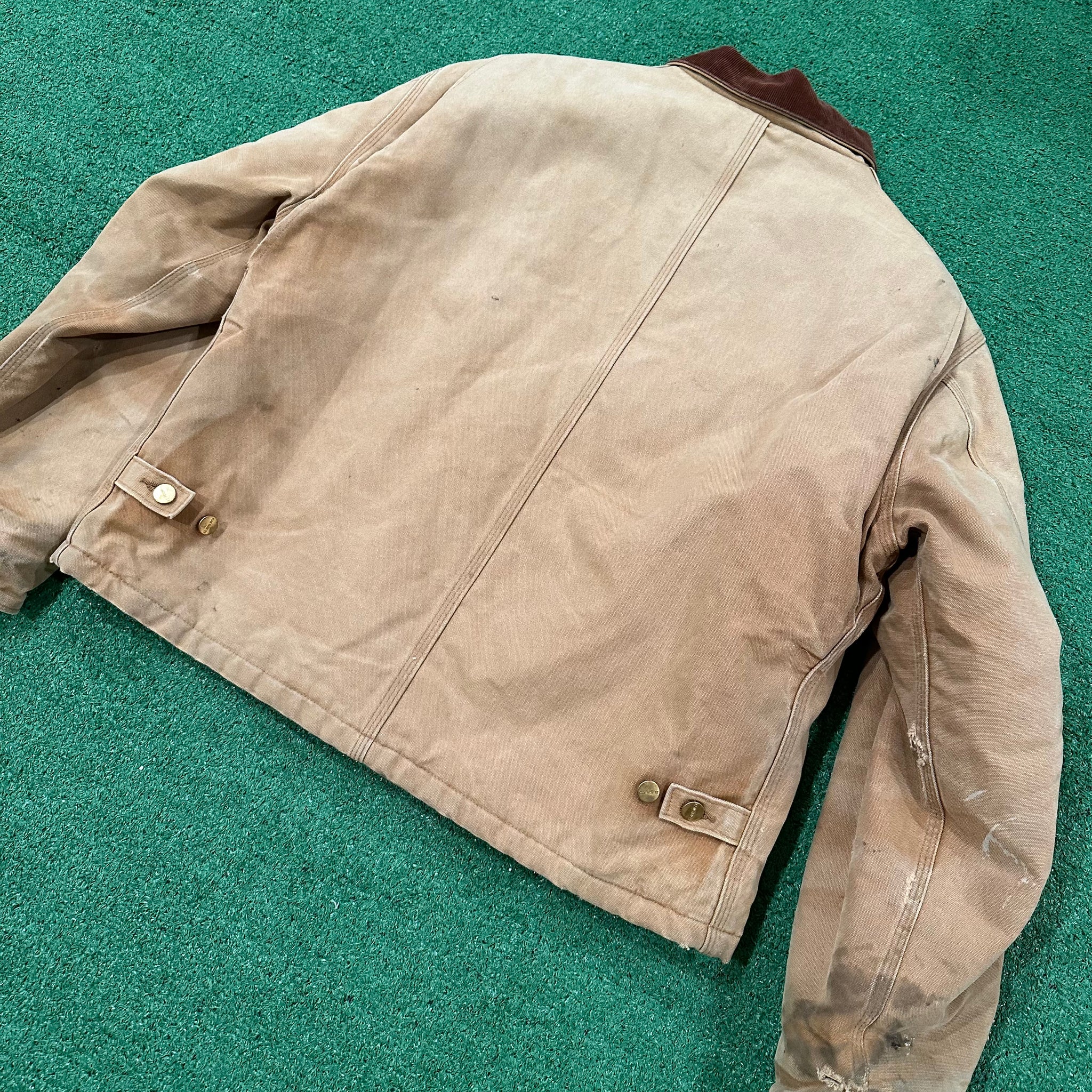 Vintage Carhartt Dark Khaki Full Zip Collared Distressed Work Jacket (L)