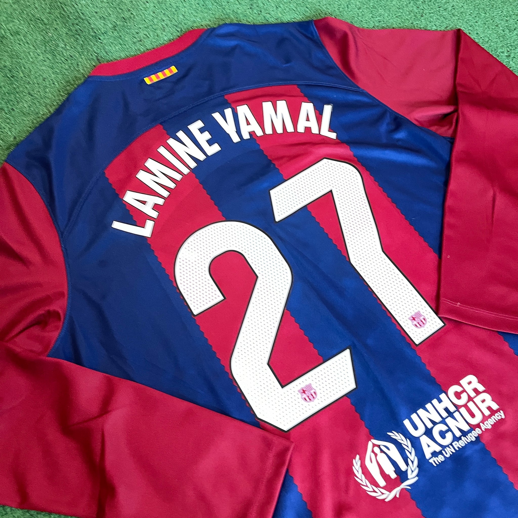 Nike FC Barcelona #27 Lamine Yamal 2023/2024 Home Football Kit (XL)