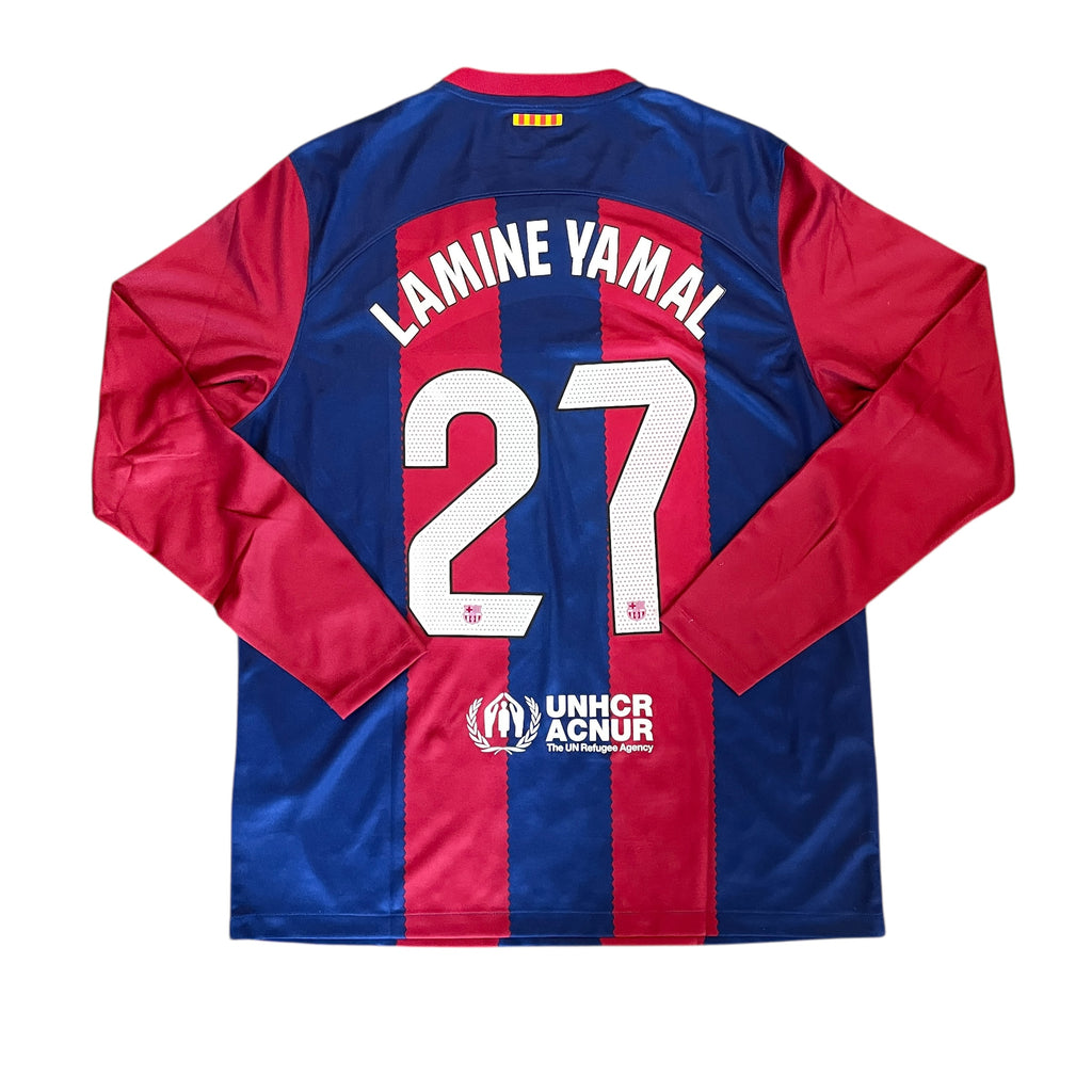 Nike FC Barcelona #27 Lamine Yamal 2023/2024 Home Football Kit (XL)