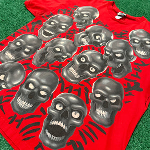 Vintage Liquid Blue Skull Pile Red T-Shirt (XL)