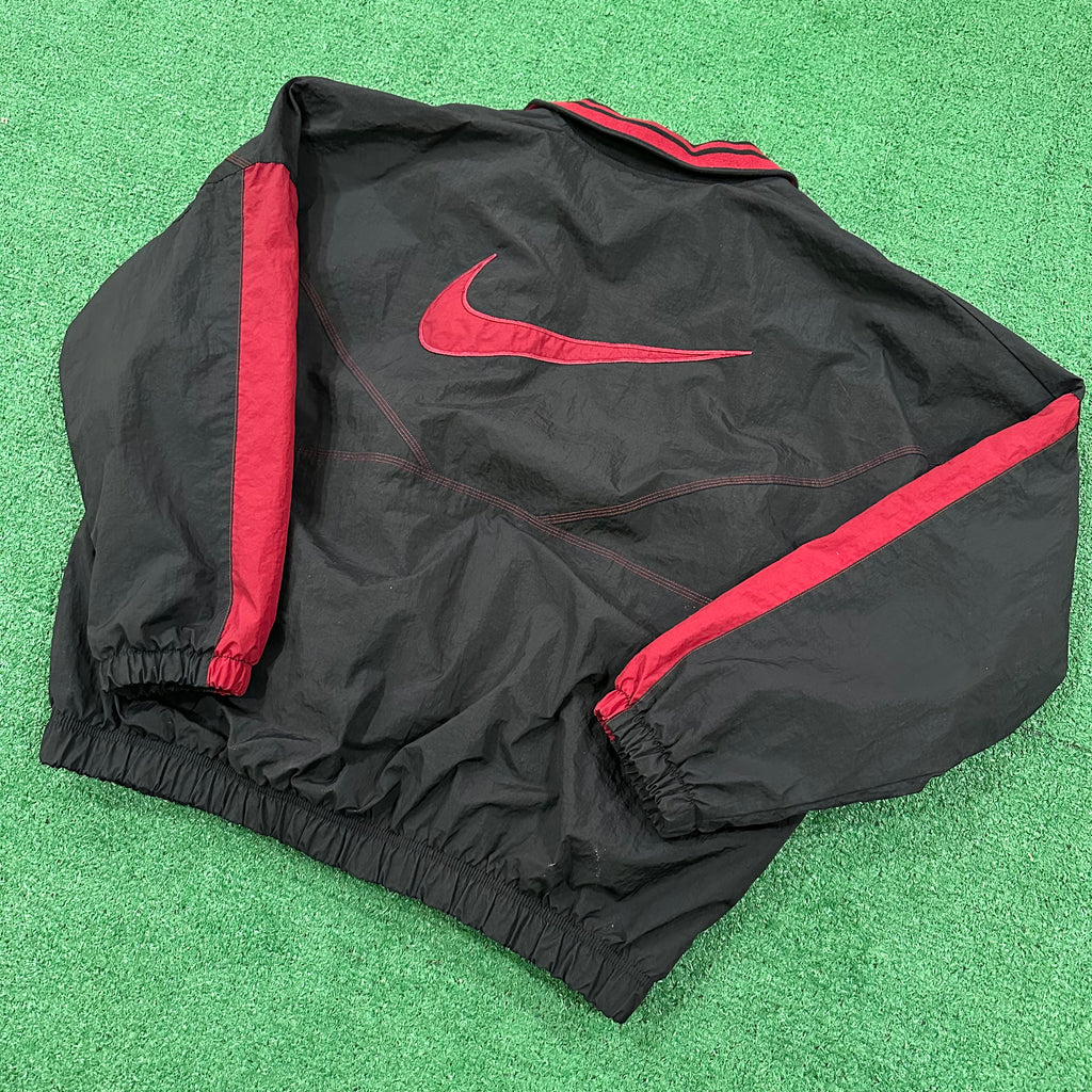 Vintage Nike Quarter-Zip Windbreaker Black Maroon Jacket (L)