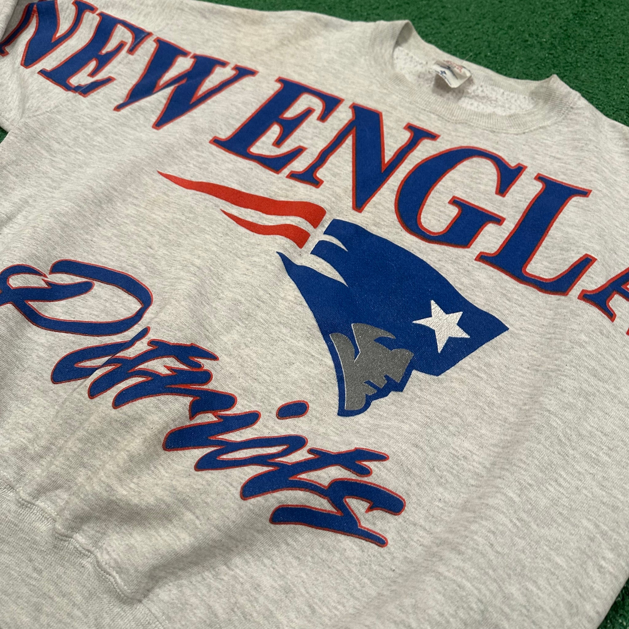 Vintage Jerzees New England Patriots All Over Print Crewneck Sweatshirt (XL)