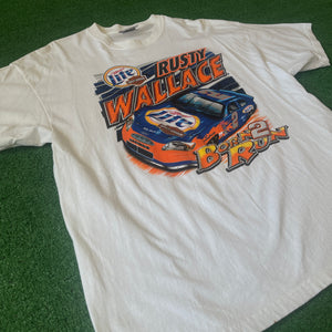 Vintage Chase Authentics Harley Davidson Miller Light Rusty Wallace NASCAR T-Shirt (L)
