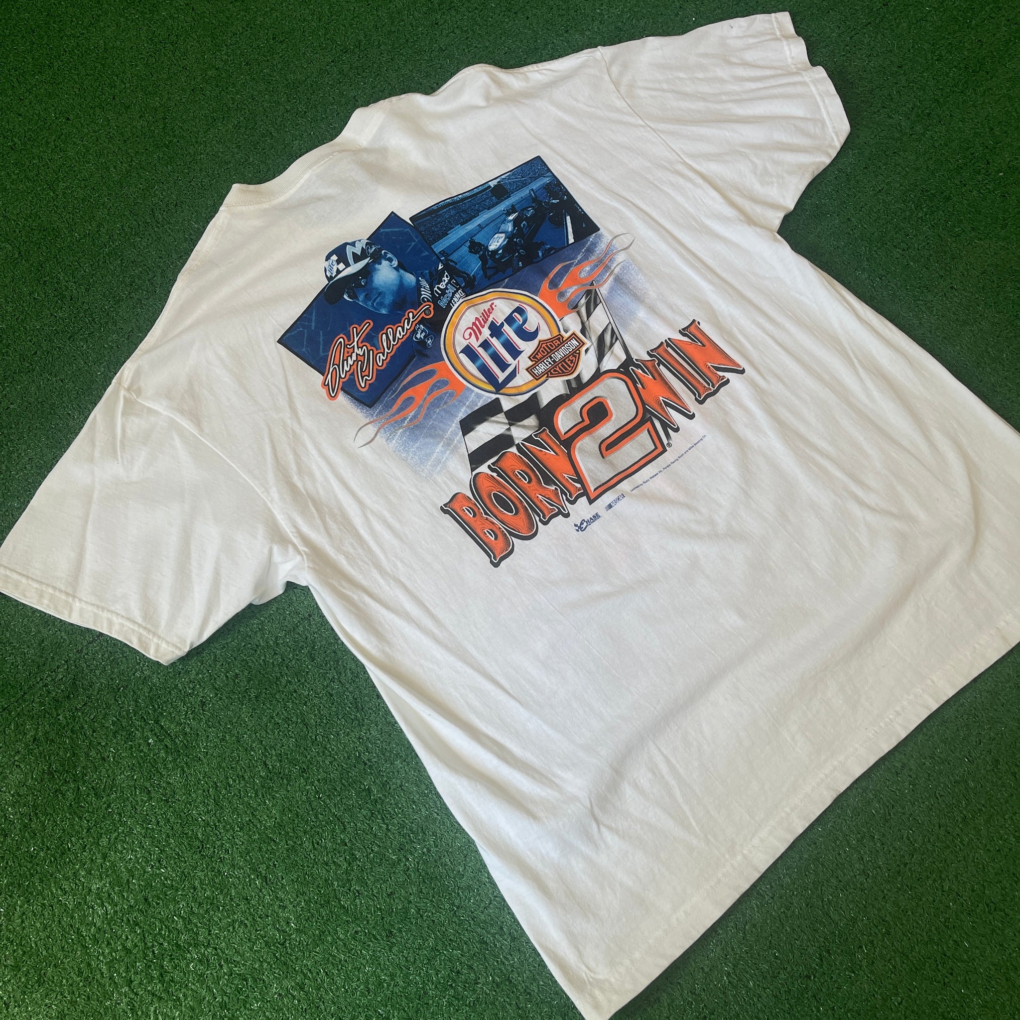Vintage Chase Authentics Harley Davidson Miller Light Rusty Wallace NASCAR T-Shirt (L)