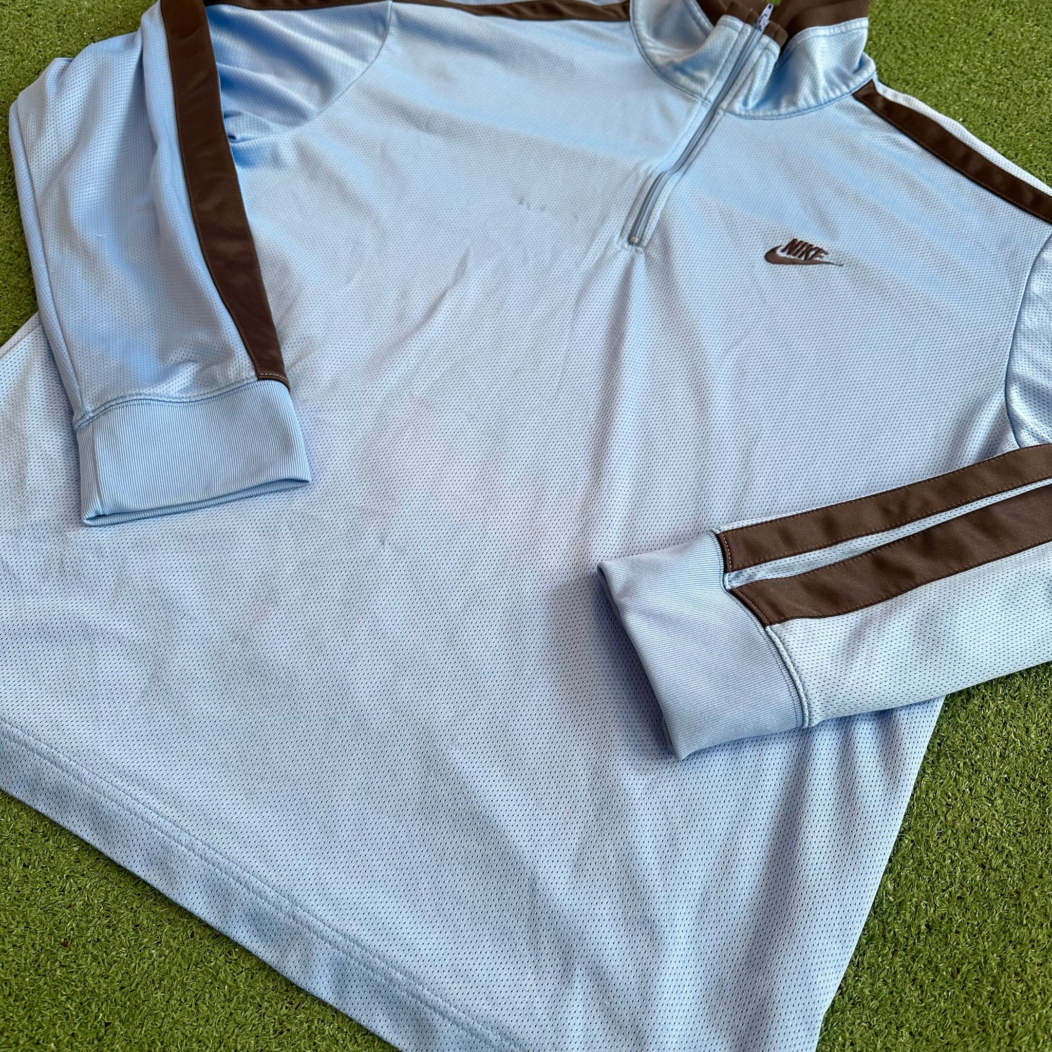 Vintage Nike Y2K Carolina Blue Mesh Quarter Zip Light Jacket (XL)