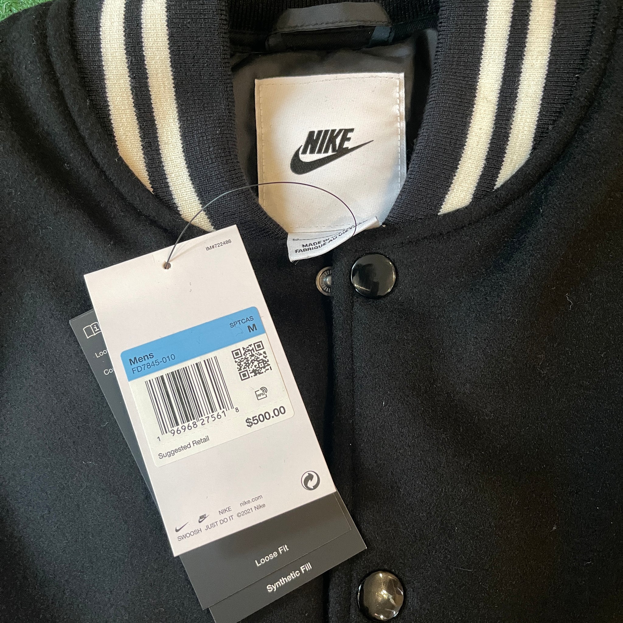 Nike Authentics Varsity Bomber Jacket Black Leather FD7845-010 (M)