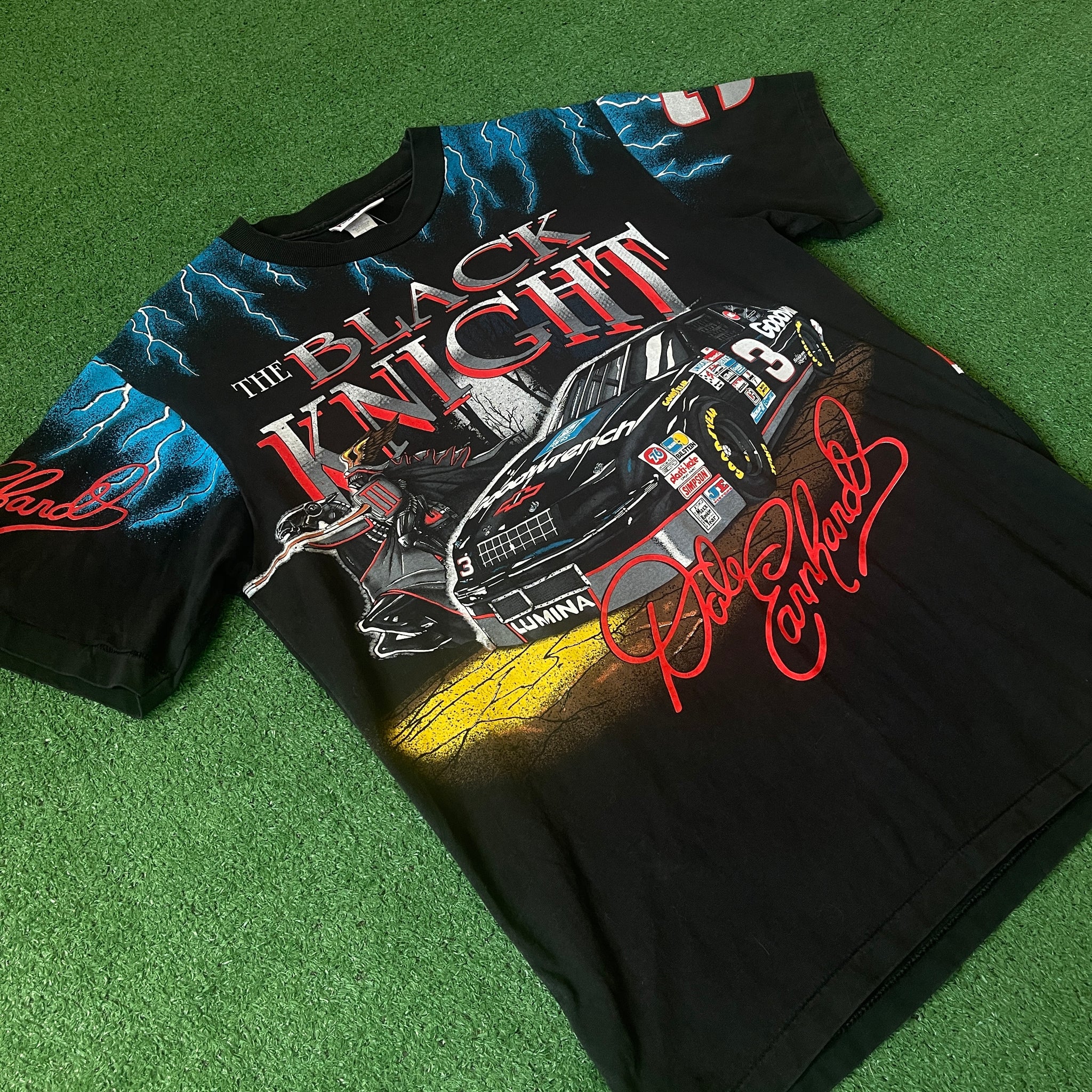 Vintage Preferred Sportswear Black Knight Dale Earnhardt All over Graphic T-Shirt (L)