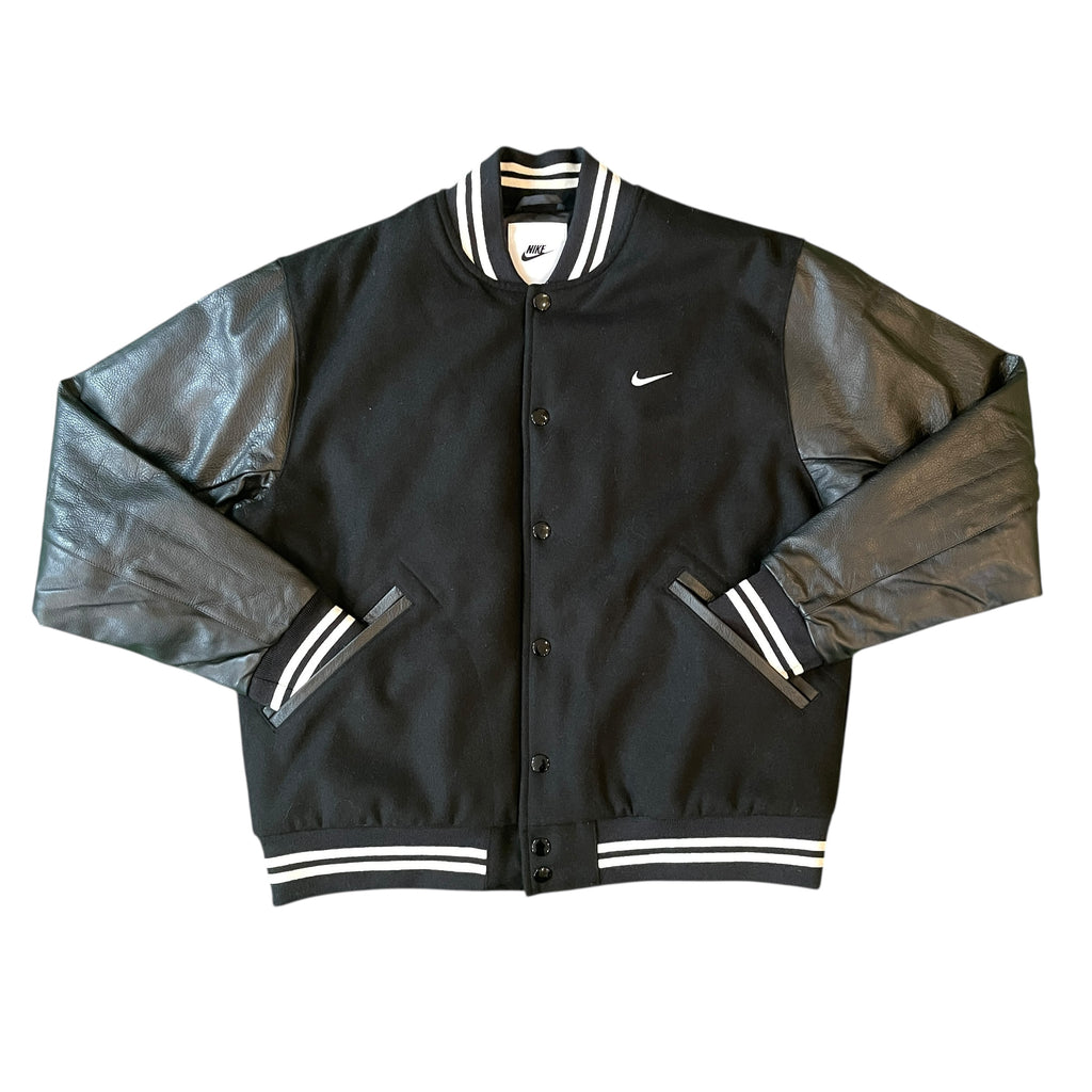Nike Authentics Varsity Bomber Jacket Black Leather FD7845-010 (M)