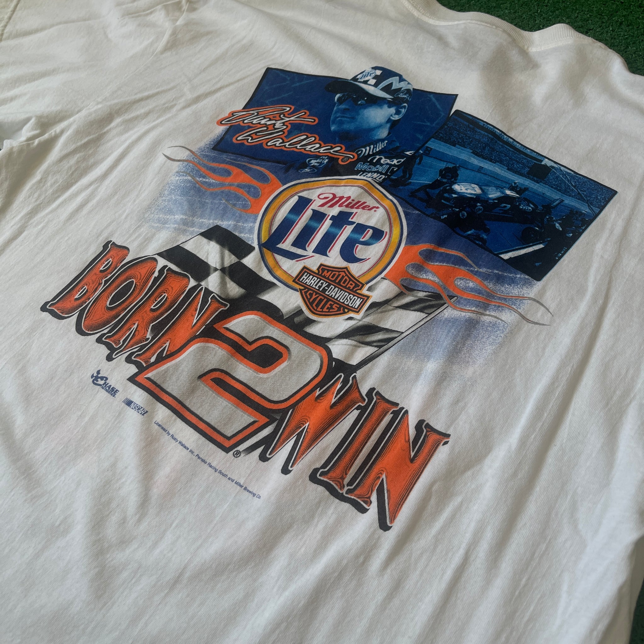 Vintage Chase Authentics Harley Davidson Miller Light Rusty Wallace NASCAR T-Shirt (L)
