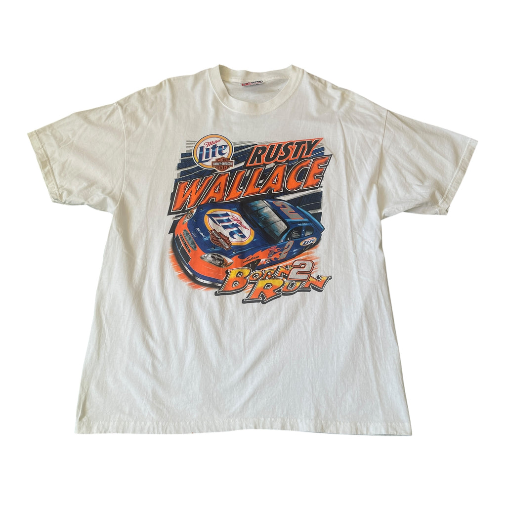 Vintage Chase Authentics Harley Davidson Miller Light Rusty Wallace NASCAR T-Shirt (L)