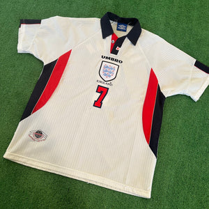 Vintage Umbro England #7 Beckham 1998 Home Soccer Jersey (XL)