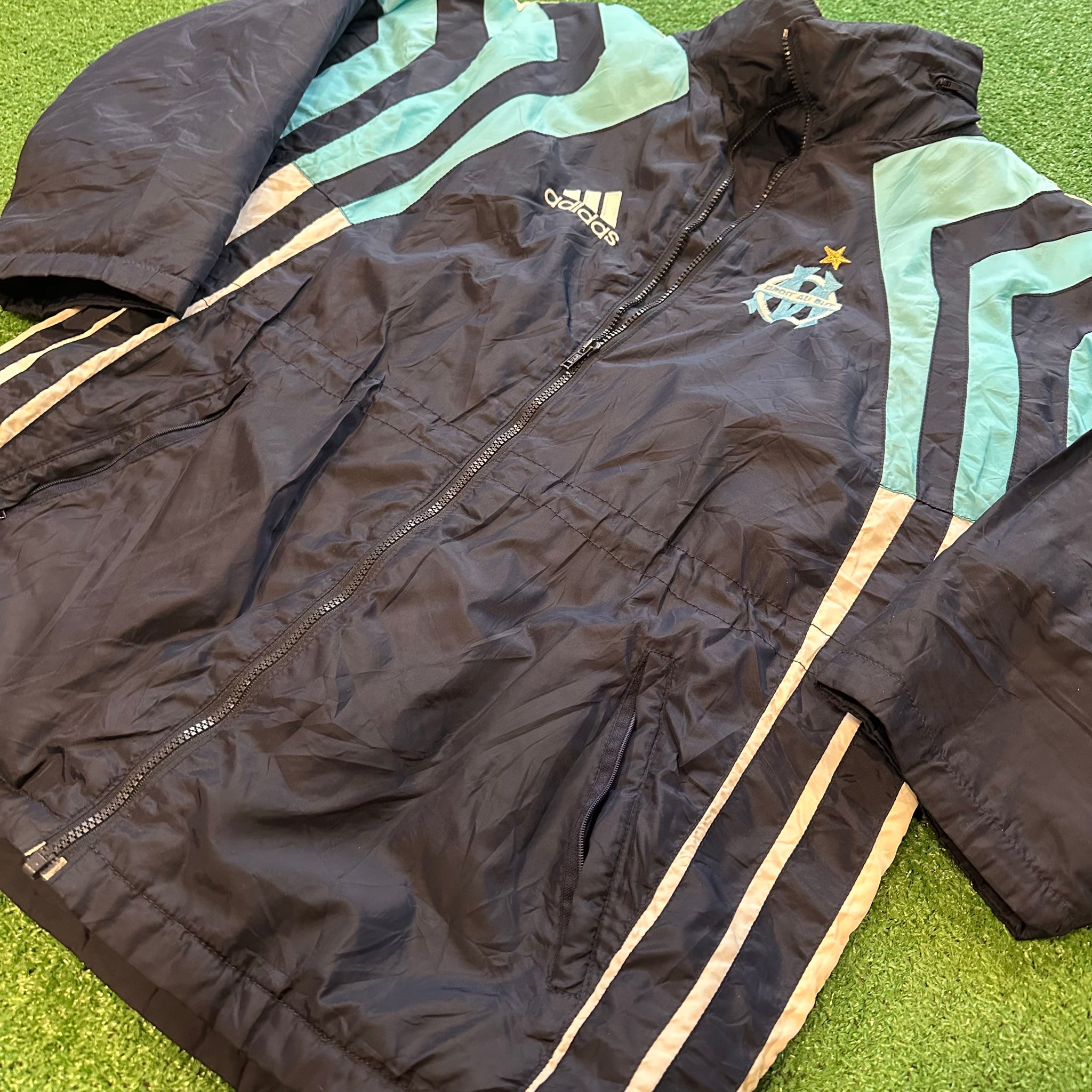 Vintage Adidas Olympique Marseille Classic Windbreaker Full-Zip Jacket (M/L)