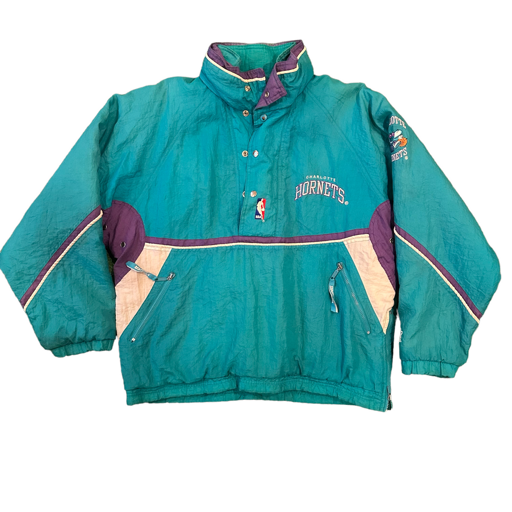 Vintage Starter Charlotte Hornets 90s NBA Quarter-Zip Pullover Jacket (L)